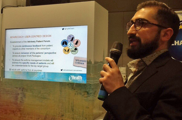 Giuseppe De Carlo from partner EFA presenting the MyAirCoach project at eHealth Week